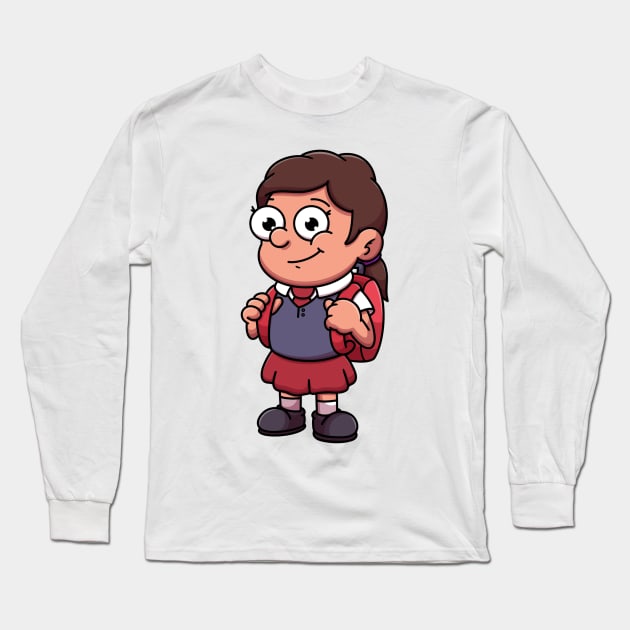 Girl In School Outfit Cartoon Long Sleeve T-Shirt by TheMaskedTooner